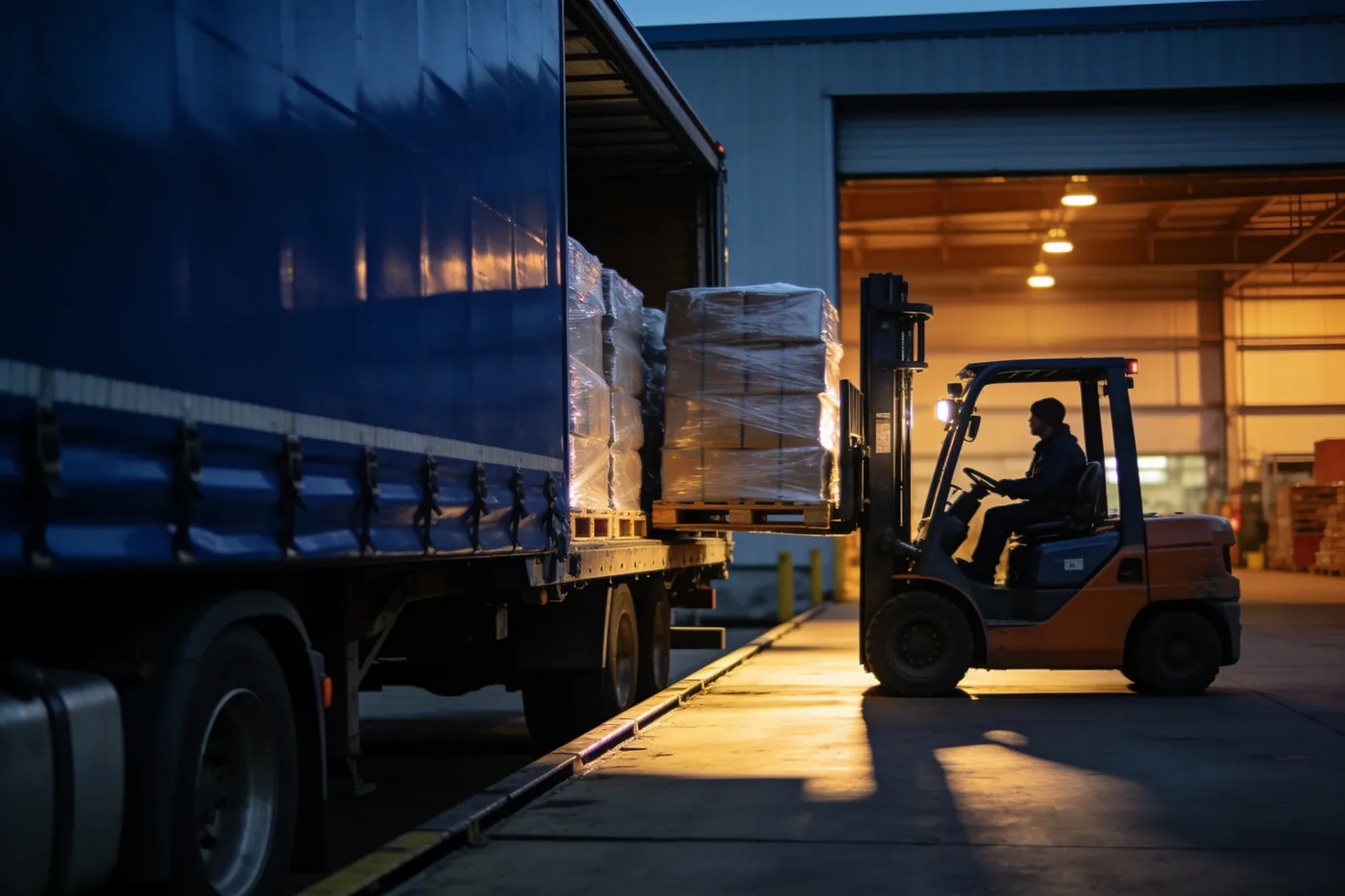 Truck being loaded at a warehouse dock